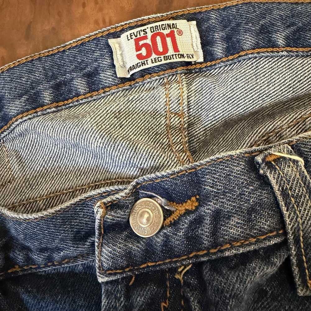Vintage 90s Levis 501 Denim Jeans FITS 38x30 Made in UsA Button Fly Medium Wash